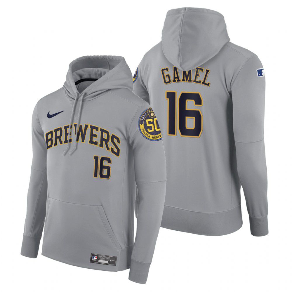 Men Milwaukee Brewers #16 Gamel gray road hoodie 2021 MLB Nike Jerseys->milwaukee brewers->MLB Jersey